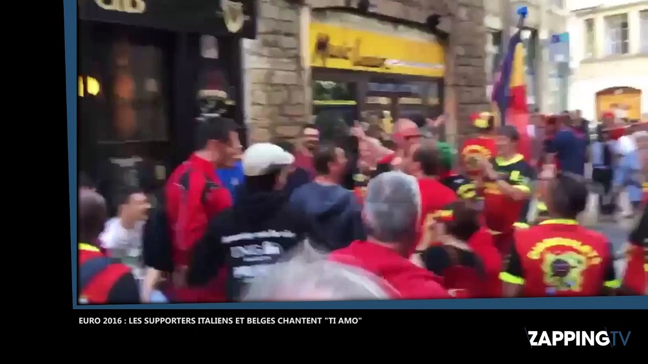 Euro 2016 : Des supporters italiens et belges chantent ensemble "Ti Amo" dans les rues de Lyon (Vidéo)
