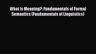 Read Book What is Meaning?: Fundamentals of Formal Semantics (Fundamentals of Linguistics)