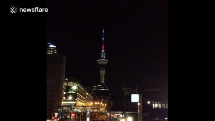 Sky Tower in Auckland illuminated with rainbow colours after Orlando shooting