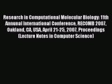 Read Research in Computational Molecular Biology: 11th Annunal International Conference RECOMB