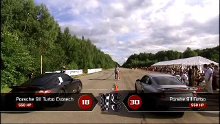 Porsche 911 Turbo Evotech vs Mercedes SLS vs Lamborghini LP-550 vs BMW M3 ESS