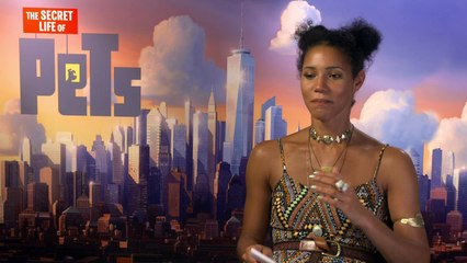 Eric Stonestreet ribs reporter with puppies and panting chat