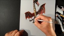 Drawing a 3D Red Dragon, Trick Art by Vamos