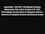 Read Algorithms - ESA 2007: 15th Annual European Symposium Eilat Israel October 8-10 2007 Proceedings