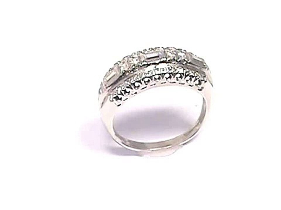 Vintage 14k White Gold Diamond COCKTAIL RING 0.50 CT ANNIVERSARY Baguette Round