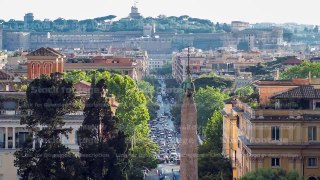 Piazza del Popolo and via Flaminia timelapse seen from Pincio terrace in Rome. Italy