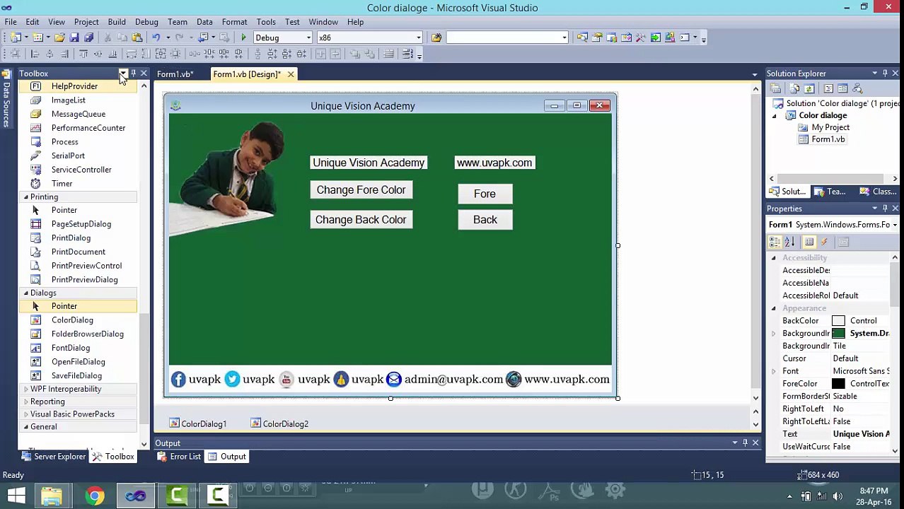 Lecture 23 how to use color dialoge in VB.Net in hindi urdu