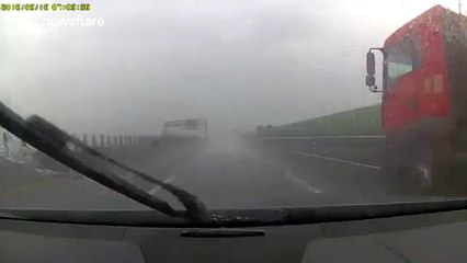 Mercedes driver crashes on a rainy day