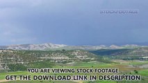Panorama of beautiful landscape, natural environment, wind farm in green field. Stock Footage