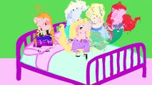 Five little Peppa Pigs Princess jumping on bed Mermaid Ariel frozen Rapunzel Cinderella Parody