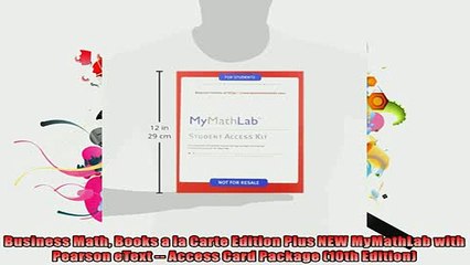 Free PDF Downlaod  Business Math Books a la Carte Edition Plus NEW MyMathLab with Pearson eText  Access  BOOK ONLINE