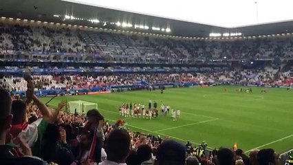 Les supporteurs hongrois remercient leur équipe après la victoire (2-0)