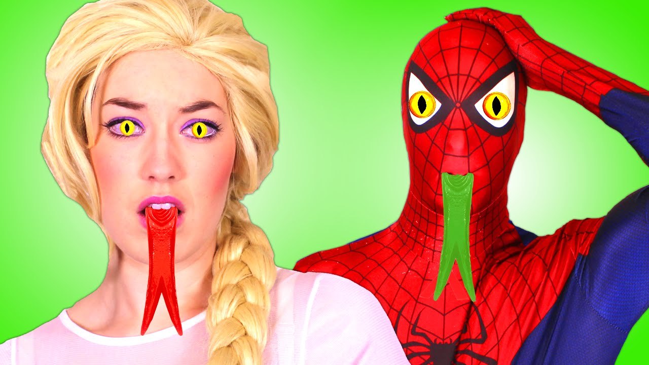 Spiderman & Frozen Elsa Turn Into Snakes! w_ Pink Spidergirl, Disney Princess, Batman & Maleficent (1080p_30fps_H264-128kbit_AAC)