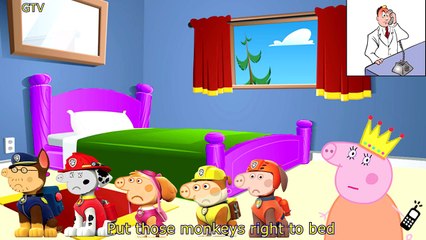Peppa Pig Paw Patrol Jumping on the Bed | 5 Little Monkeys Jumping on the bed Nursery Rhymes