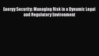 Read Book Energy Security: Managing Risk in a Dynamic Legal and Regulatory Environment ebook