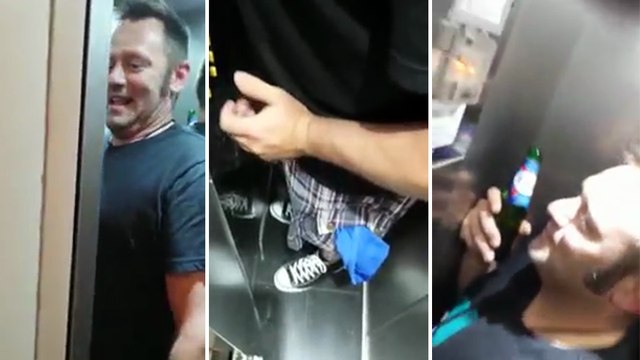 Deux supporters allemand dans un ascenseur très étroit à Paris