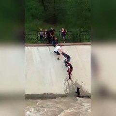 Une chaîne humaine pour secourir un chien tombé dans l'eau