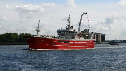 Brexit campaigners sail fishing boats up the Thames