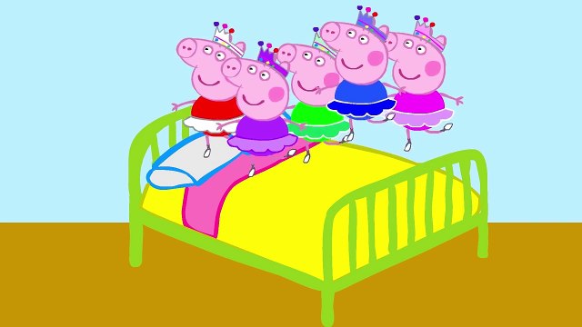 Five little Peppa Pigs Princess jumping on bed Mermaid Ariel frozen Rapunzel Cinderella Parody