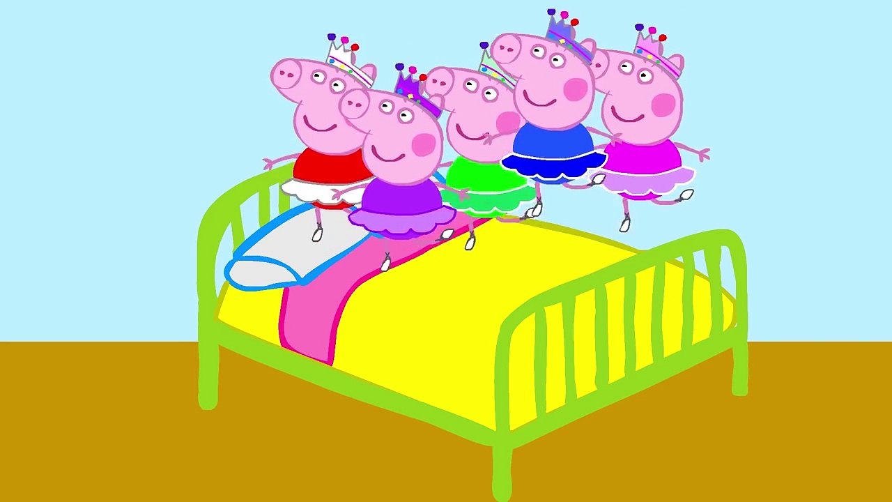 Five little Peppa Pigs Princess jumping on bed Mermaid Ariel frozen Rapunzel Cinderella Parody