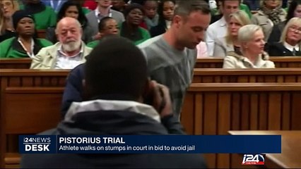 Pistorius walks on stumps in court in bid to avoid jail