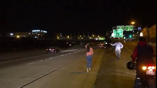 She's Lost_ Drunk Woman Pees _ Stumbles In The Middle Of The I-15 Freeway In San Diego!