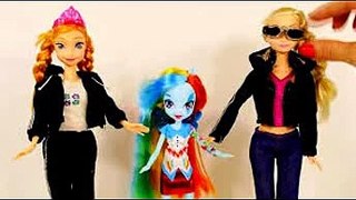 Rainbow Dash Vs Elsa and Anna Frozen Play Doh Barbie Dolls