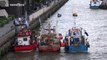 Leave EU fishermen boats opposite Bob Geldof Remain boat on the Thames