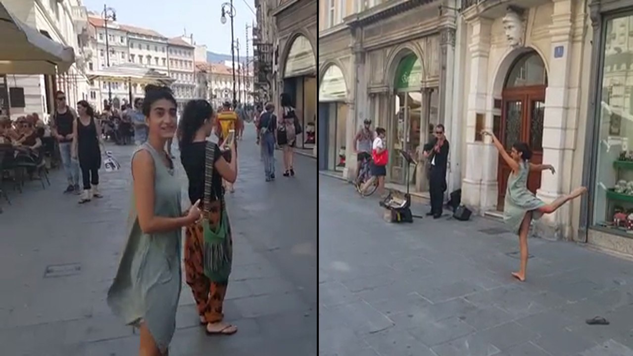 Son père encourage sa fille à danser avec un musicien de rue !