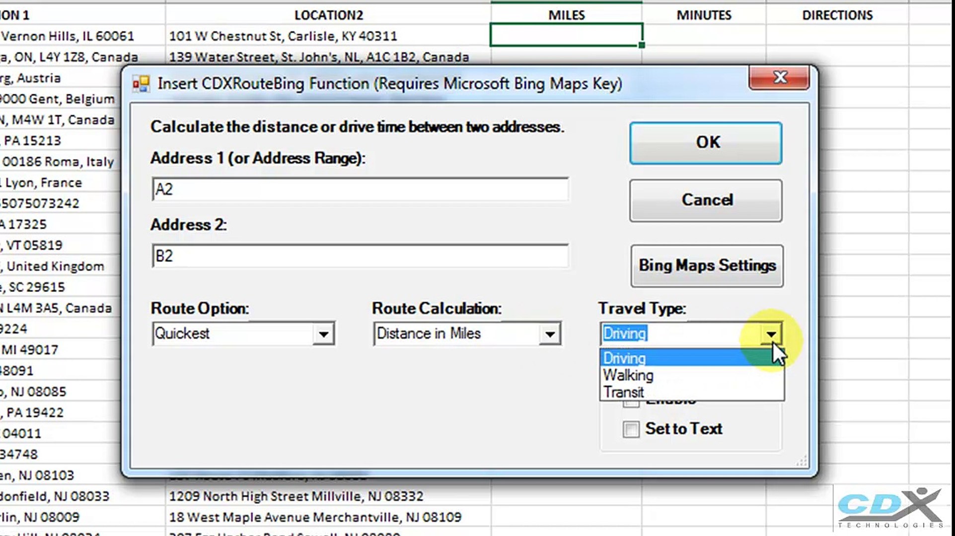 Time Between Two Addresses Get Driving Distance And Time Using Bing Maps In Excel - Video Dailymotion