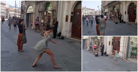 Jovem palestina acompanha violinista de rua em Itália a dançar... QUE MOMENTO MÁGICO!