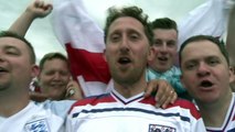 English football fans celebrate last-minute win over Wales