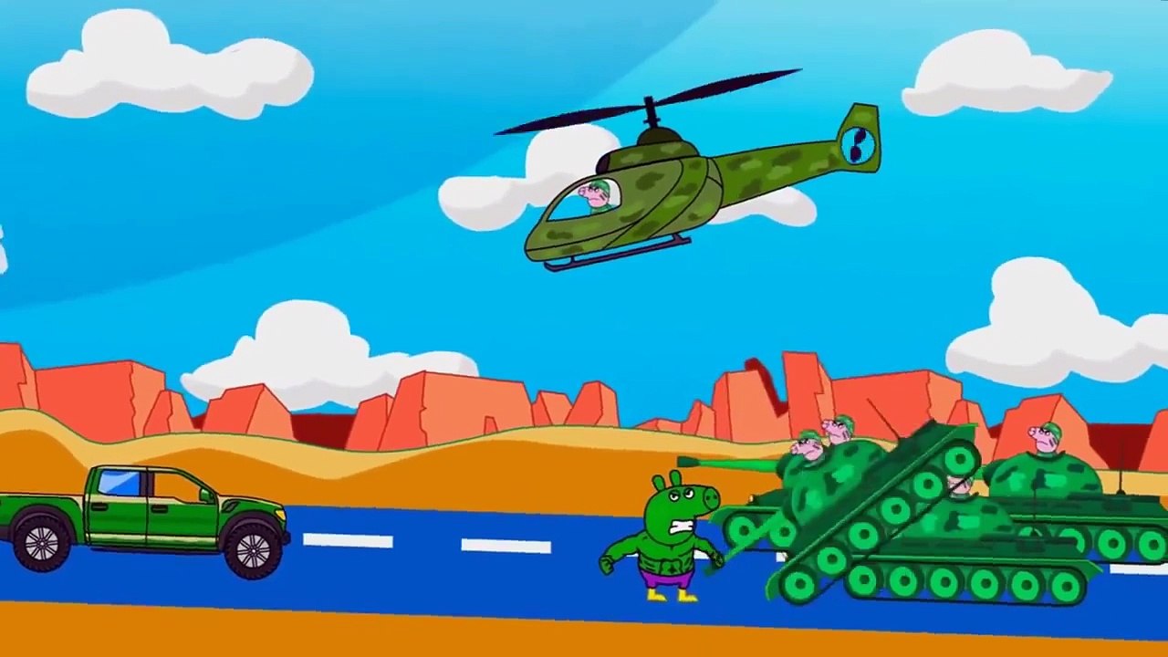 Peppa Pig and Monster Truck-Hulk pilots plane-cartoon about cars