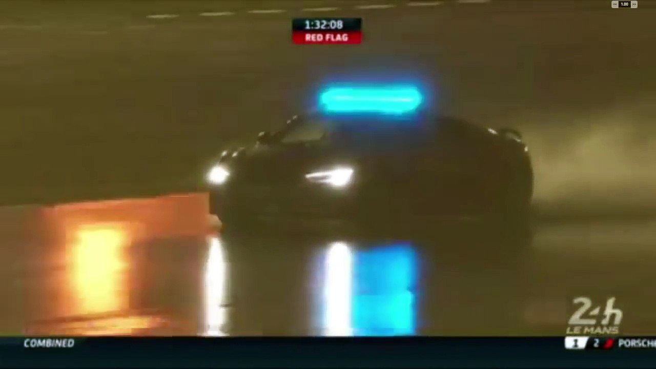 La Voiture de sécurité "safety car" fait un gros dérapage aux 24h du mans sous la pluie