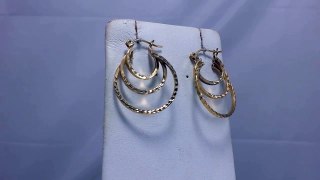 10K Yellow Gold Diamond Cut Earring Triple Hoops Estate Find 27 mm