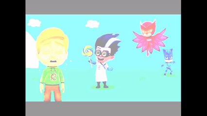 Pj masks gekko cry romeo took his lollipop, owlette and catboy save him funny story - Finger family