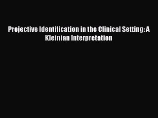 Read Projective Identification in the Clinical Setting: A Kleinian Interpretation PDF Online