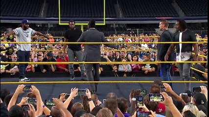 Booker T battles Brandon Carr in Spinaroonie-off WrestleMania On-Sale Party, November 5, 2015
