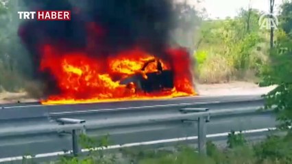 Edirne -İstanbul karayolunda araç yangını
