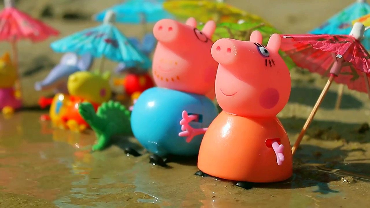 Peppa Pig swimming in the river. Peppa Pig family rest on the beach. Peppa Pig cartoon