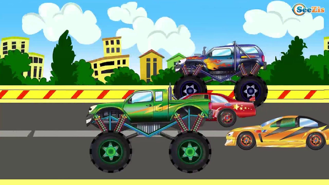 Cartoons for children. The Racing Car with Fire Truck and Police Car & Ambulance – Trucks & Cars
