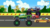 Cartoons for children. The Racing Car with Fire Truck and Police Car & Ambulance – Trucks & Cars