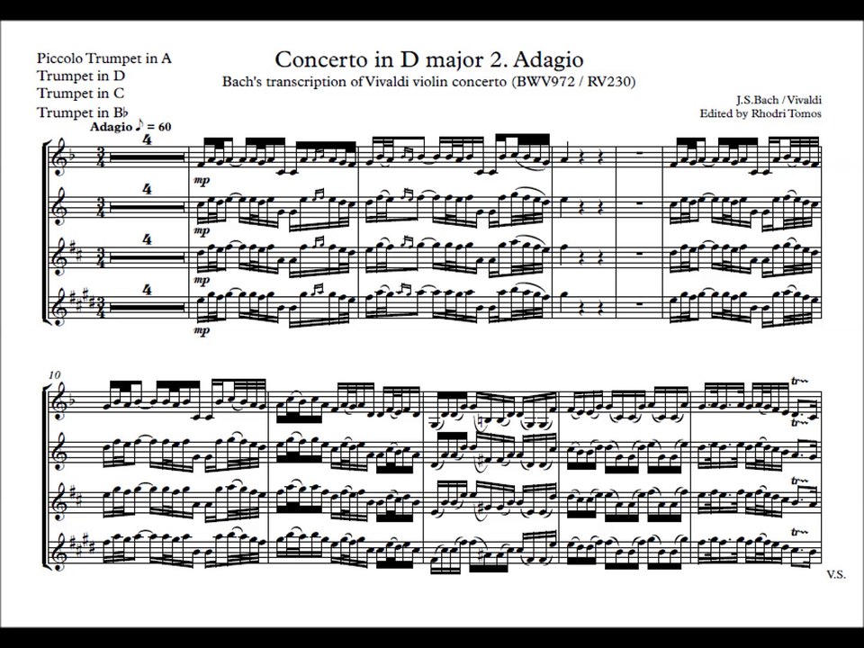 [Accompaniment] Bach BWV972 / Vivaldi Concerto in D major 2.Adagio [Sheet music]