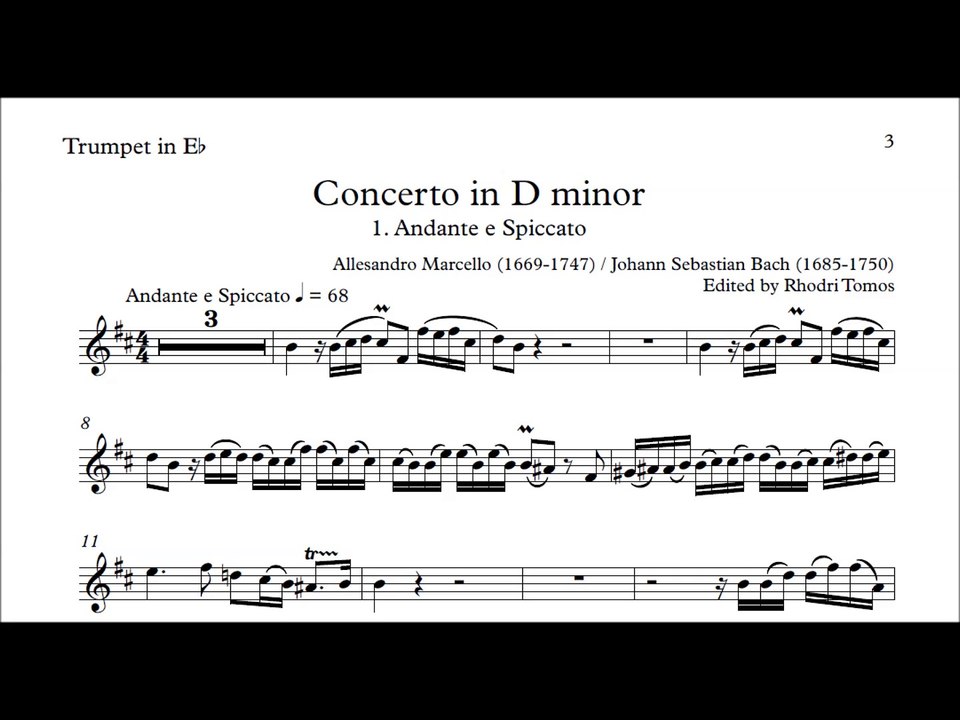 Accompaniment] Marcello / Bach BWV974 Concerto in D minor 1 Andante e  spiccato [Sheet music] - video Dailymotion