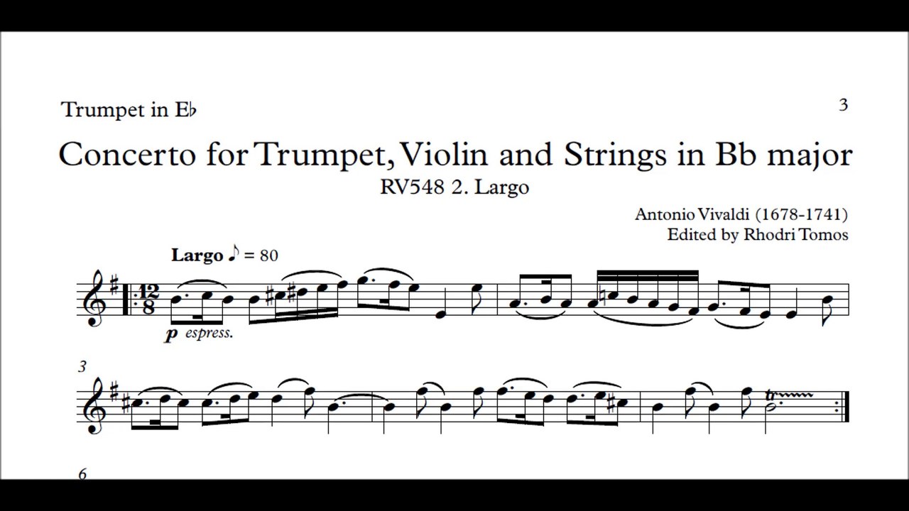 [Accompaniment] Vivaldi Oboe, Violin, Strings Concerto in Bb (RV548) 2. Largo [Sheet music]