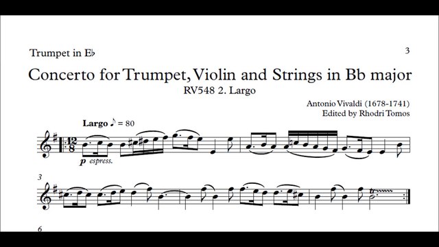[Accompaniment] Vivaldi Oboe, Violin, Strings Concerto in Bb (RV548) 2. Largo [Sheet music]