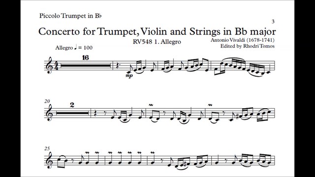 [Accompaniment] Vivaldi Trumpet, Violin, Strings Concerto in Bb (RV548) 1. Allegro [Sheet music]