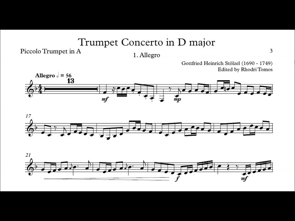 [Accompaniment] Stölzel Concerto in D major, HauH 5.3 1. Allegro [Sheet music]