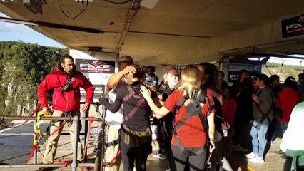 Girl Completely Freezes Up Before Bungy Jumping