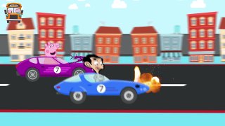Mr Bean And Peppa Pig Car Wars - Funny Animated Cartoon Car Race Tournament For Kids!